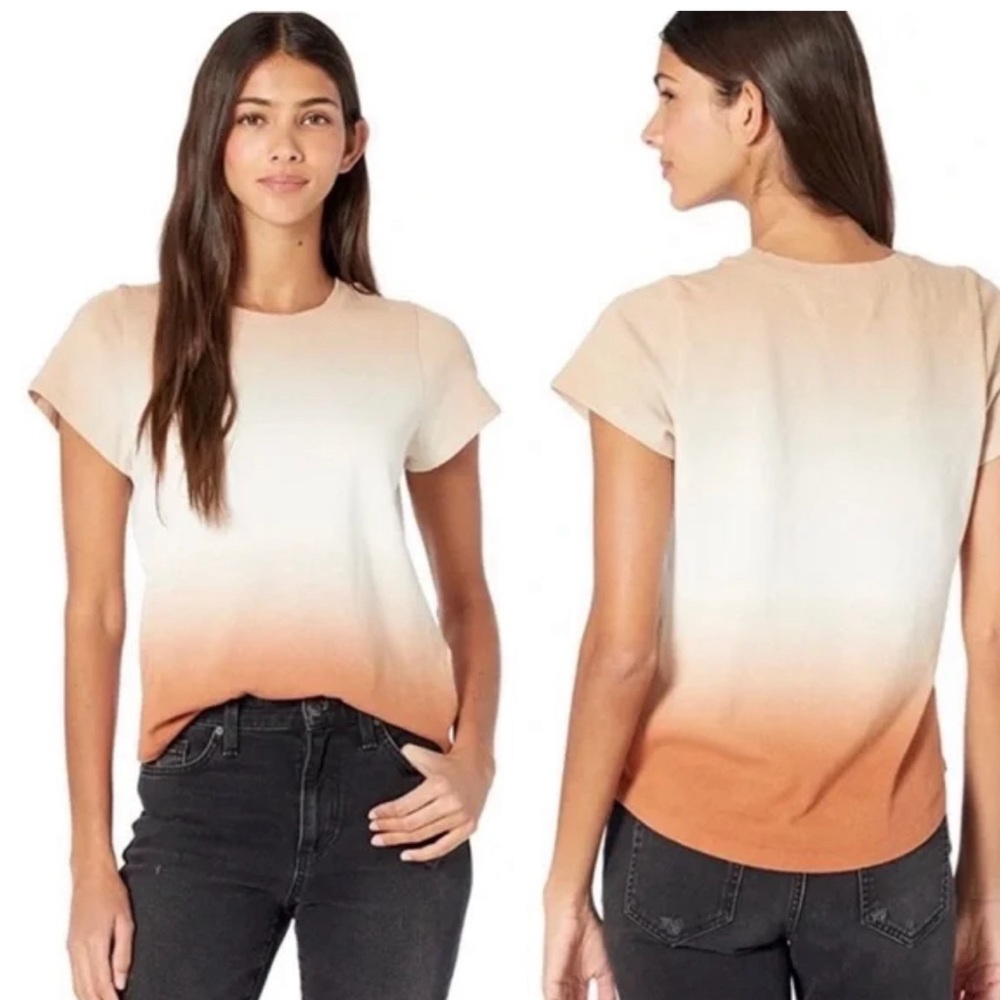 Madewell Dip-Dyed Ombre Resourced Cotton T-shirt size large cream orange